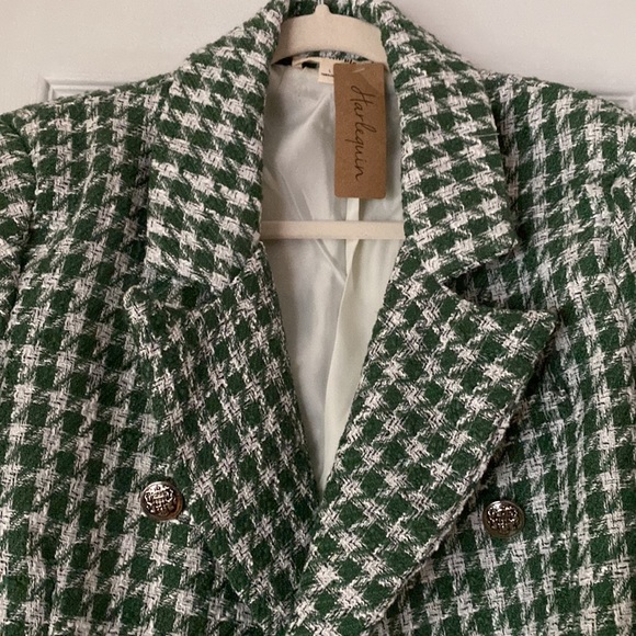 🤍💚NWT Gorgeous Bold Kelly Green Shepherd Check Print Suit Jacket and Pants💚🤍 - Picture 2 of 6